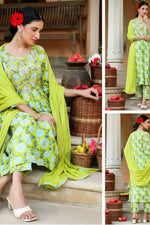 Load image into Gallery viewer, Cotton green with print