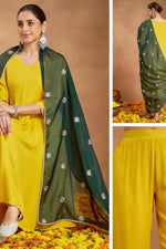 Load image into Gallery viewer, Rayon yellow with green dupatta