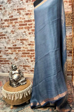 Load image into Gallery viewer, Pure linen cool blue tone with copper gold border