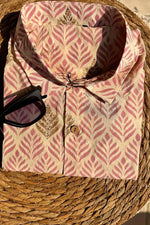 Load image into Gallery viewer, Pastel pink leaf block print cotton shirt