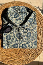 Load image into Gallery viewer, Block print cotton shirt navy blue & paisley motifs