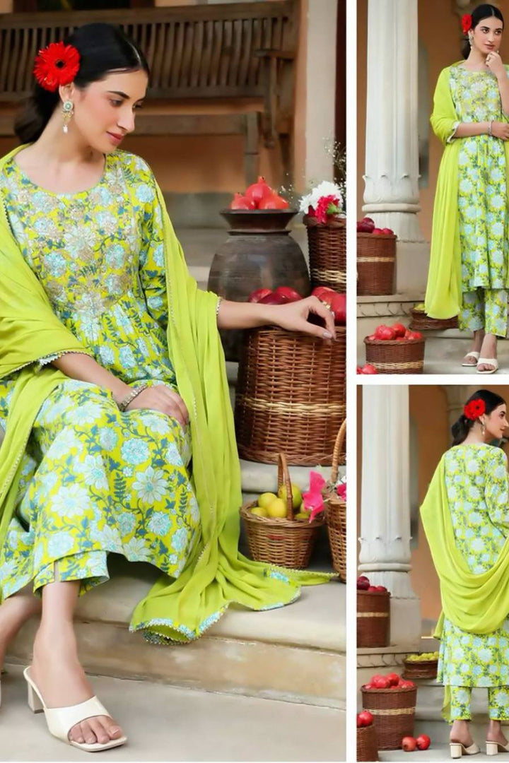 Cotton green with print