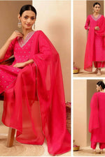 Load image into Gallery viewer, Chanderi red with work
