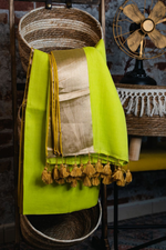 Load image into Gallery viewer, Lime green mul cotton saree
