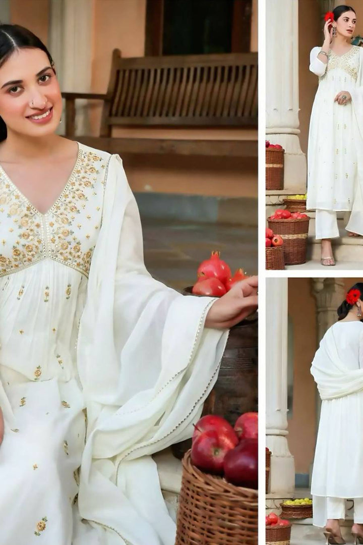 Mull cotton white with work