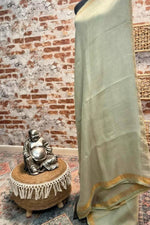 Load image into Gallery viewer, Pure linen sage green with golden mustard border
