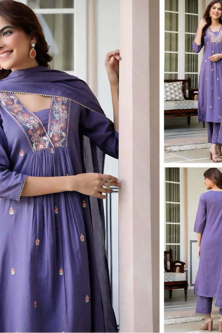 Mull cotton lavender with work