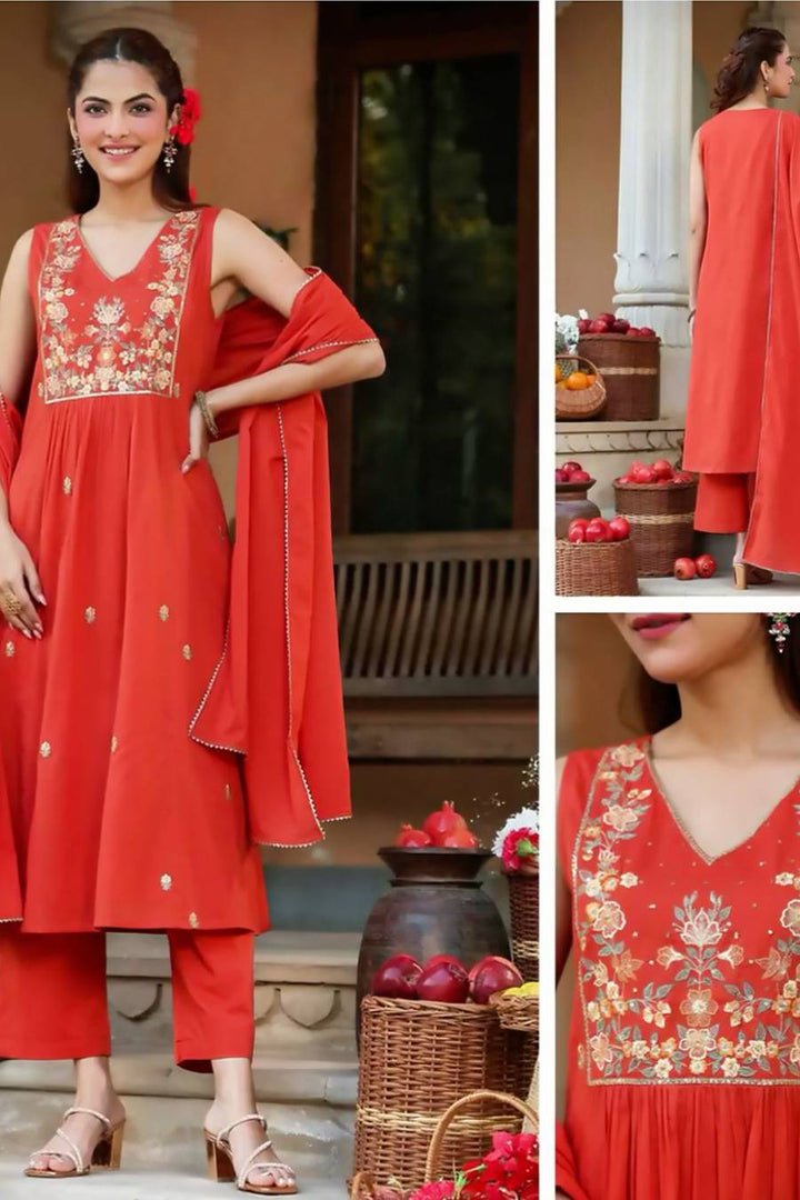 Mull cotton burned orange with work