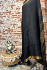 Load image into Gallery viewer, Pure linen black saree
