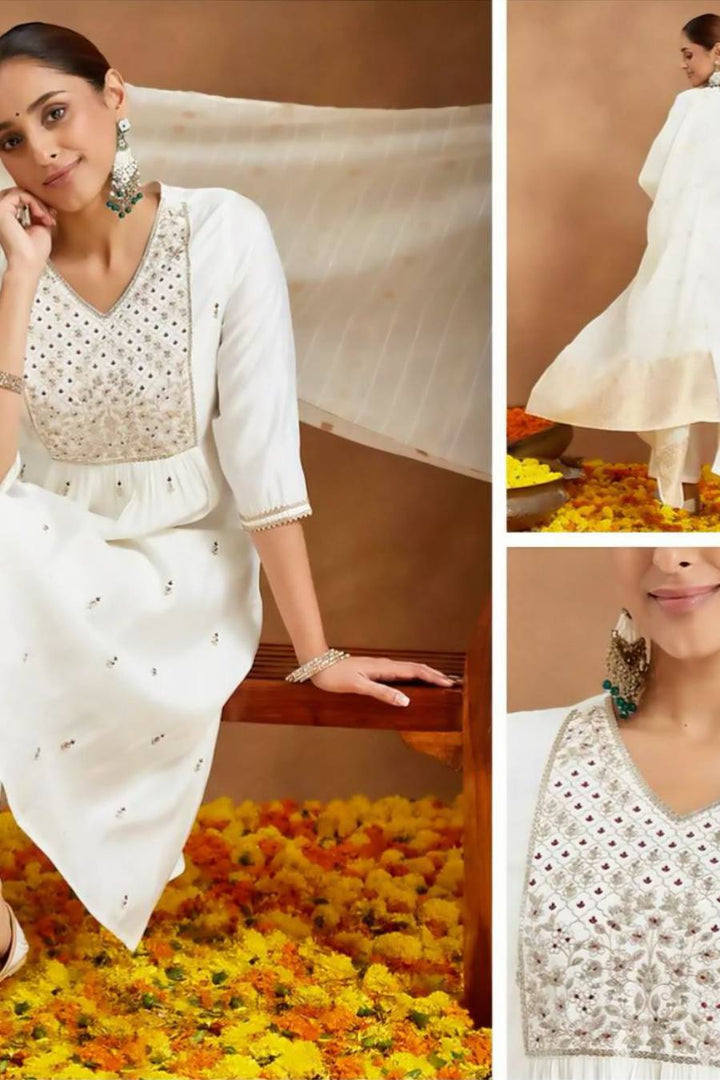 Chanderi white with work