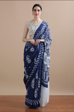 Load image into Gallery viewer, Bagru block printed cotton saree
