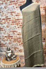 Load image into Gallery viewer, Pure linen saree olive green with silver border

