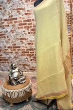 Load image into Gallery viewer, Pure linen light lemon with golden border
