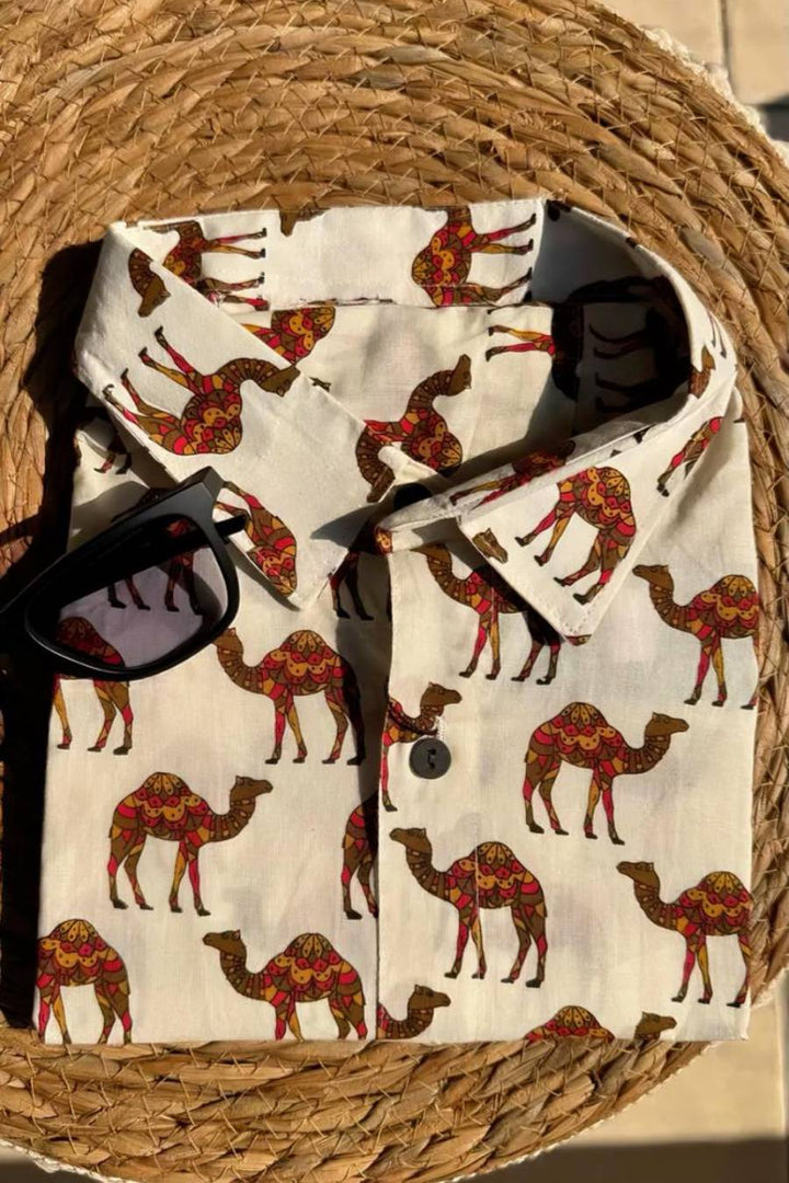 Camel print cotton shirt