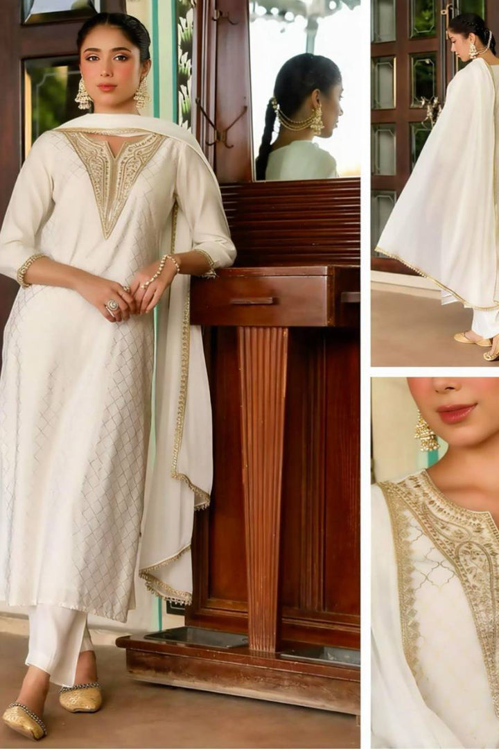 Chanderi white with work