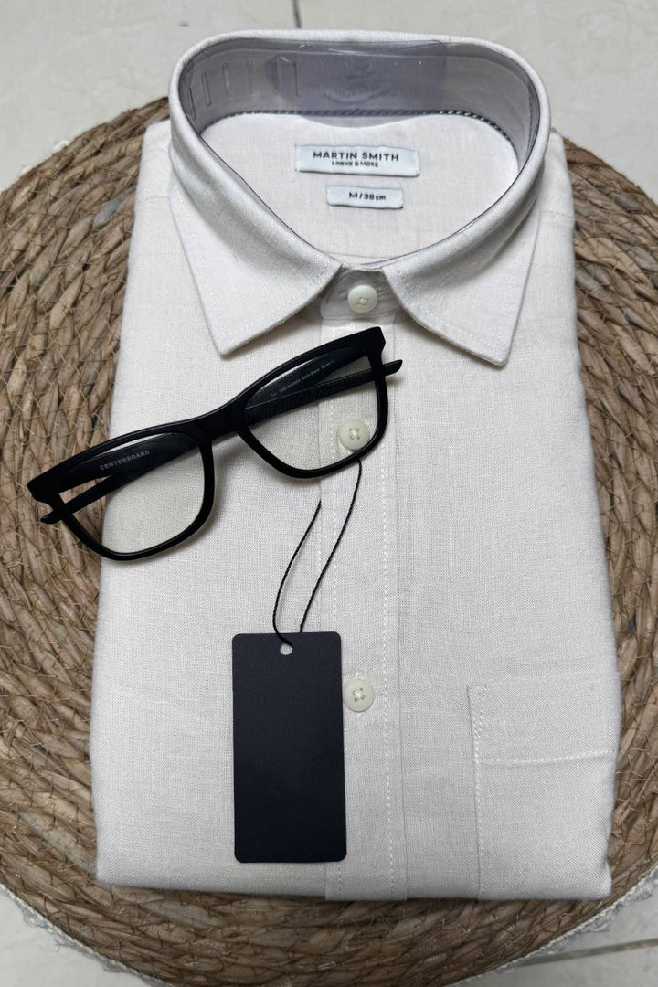 Cream beige pure linen shirt