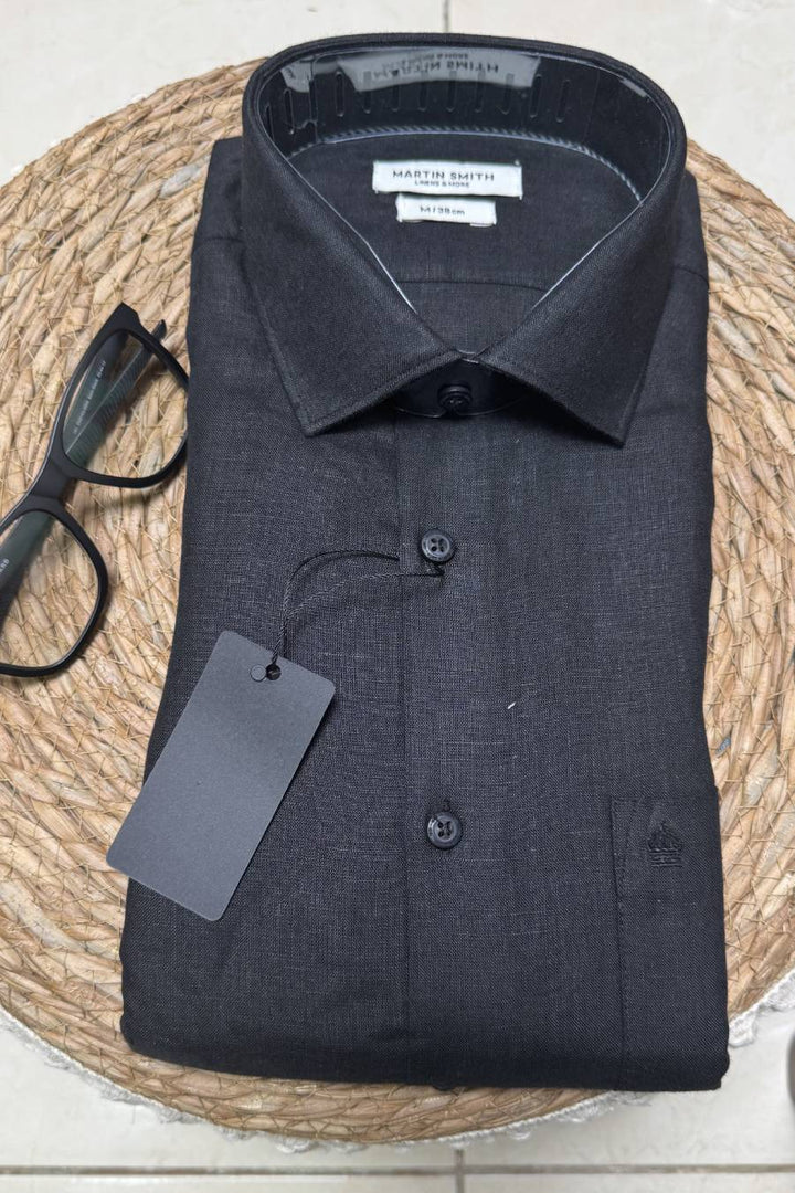 Black pure linen shirt