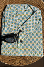 Load image into Gallery viewer, Sky blue floral block print cotton shirt
