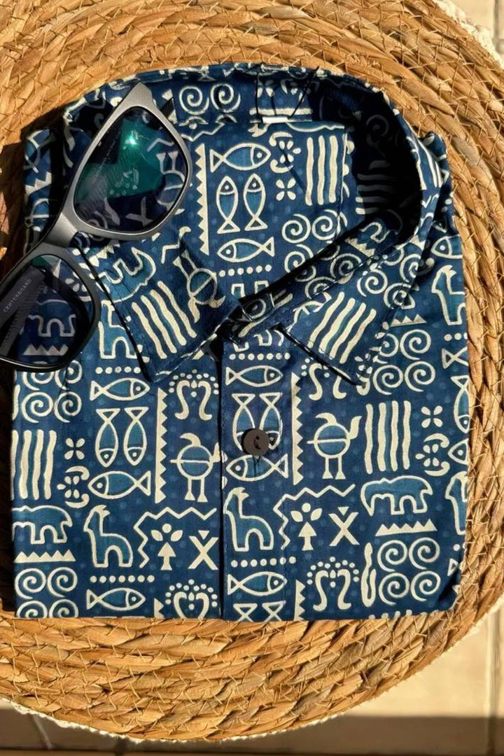 Indigo warli art cotton shirt