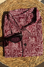 Load image into Gallery viewer, Maroon tribal art cotton shirt
