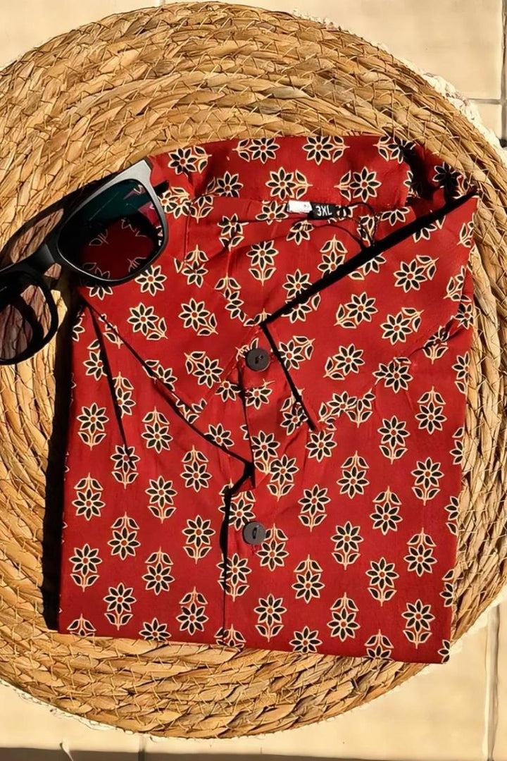 Floral block cotton print shirt