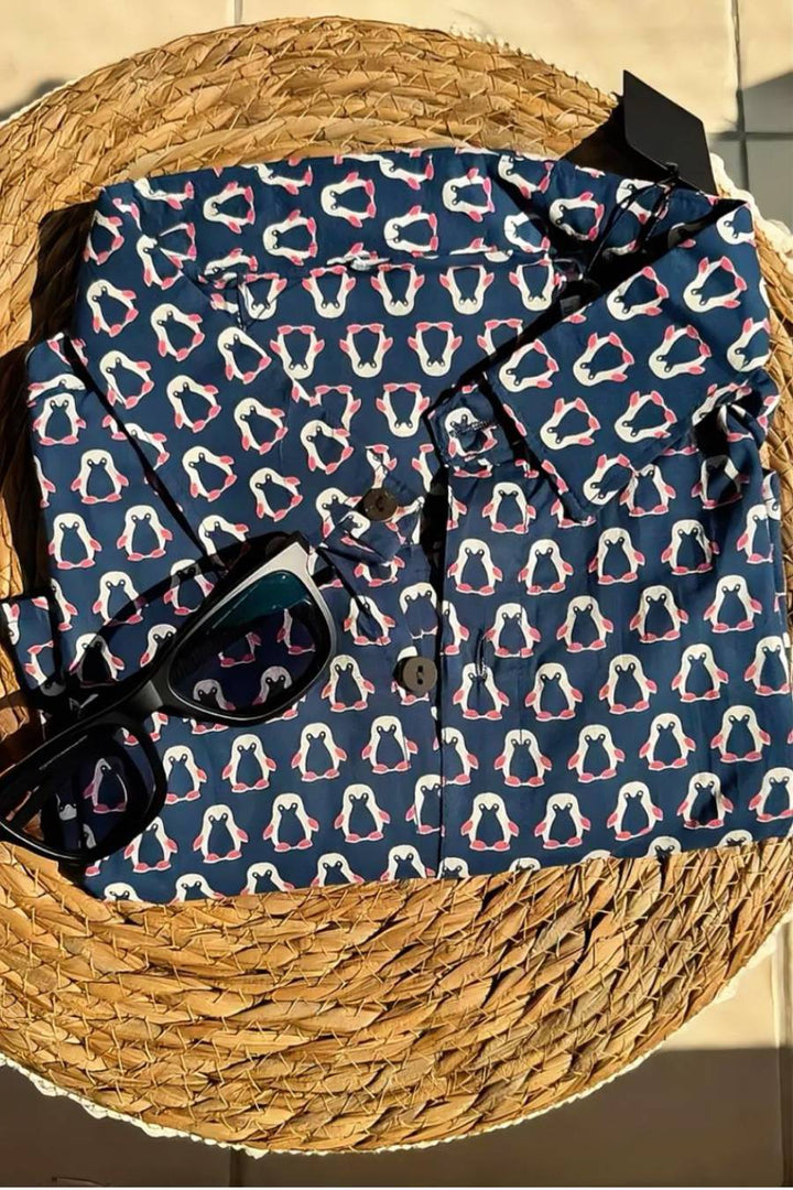 Penguin navy blue printed cotton shirt