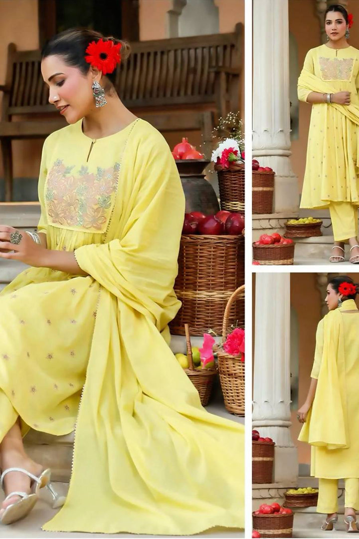 Mul cotton yellow with work